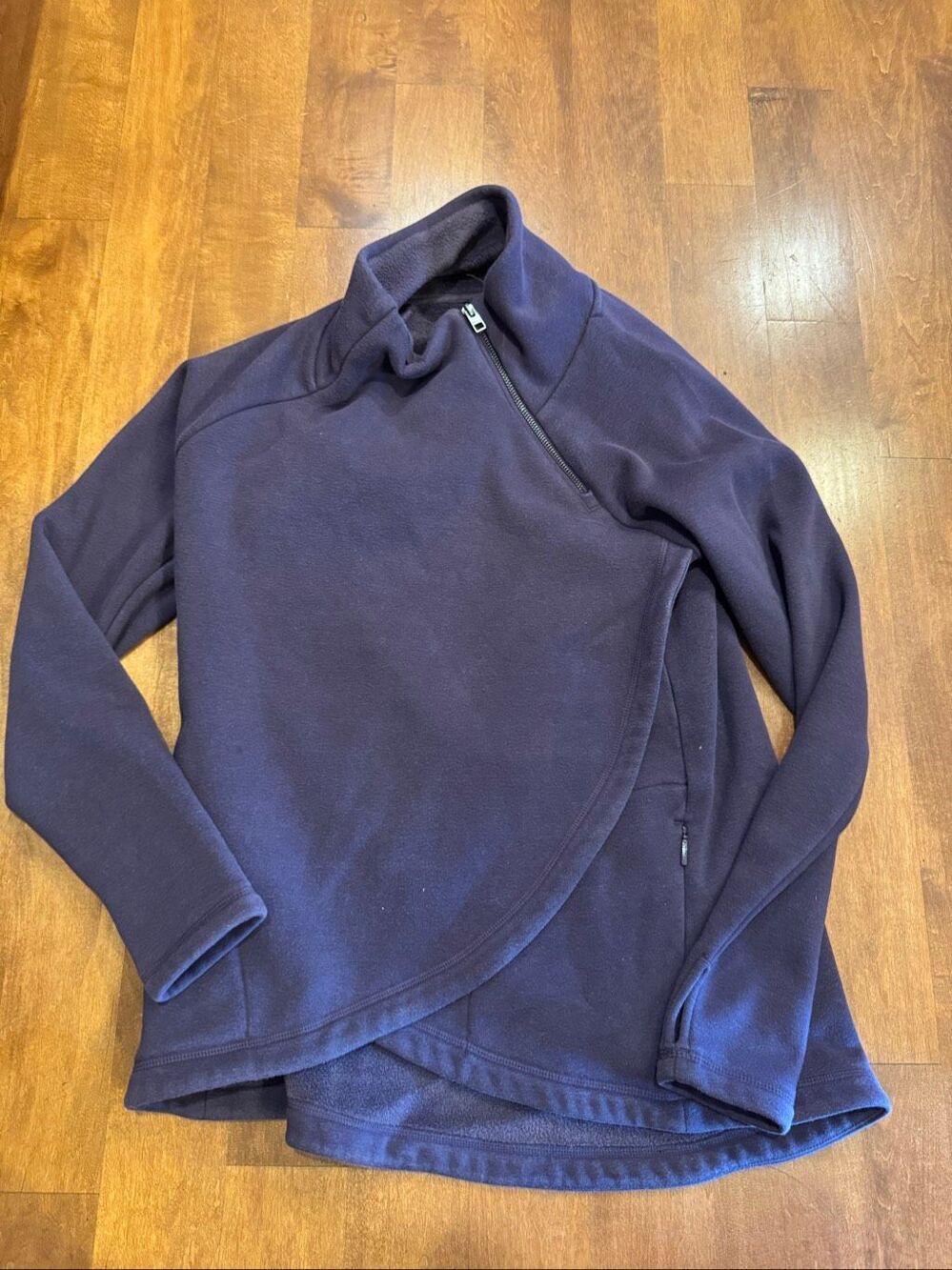 Athleta Cozy Karma Asym Pullover Women’s Small Navy purple Fleece Quarter Zip